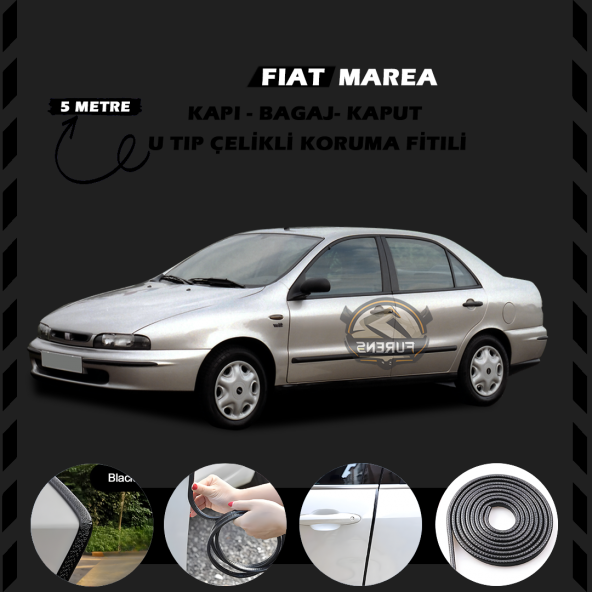 Fiat Marea Oto Araç Kapı Koruma Fitili 5metre Parlak Siyah Renk ürün görseli 1