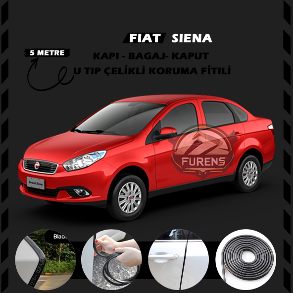 Fiat Siena Oto Araç Kapı Koruma Fitili 5metre Parlak Siyah Renk ürün görseli 1