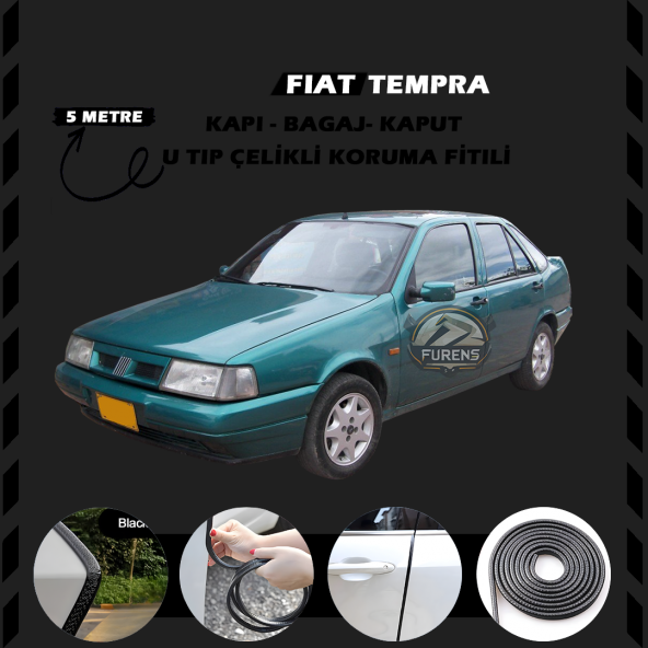 Fiat Tempra Oto Araç Kapı Koruma Fitili 5metre Parlak Siyah Renk ürün görseli 1