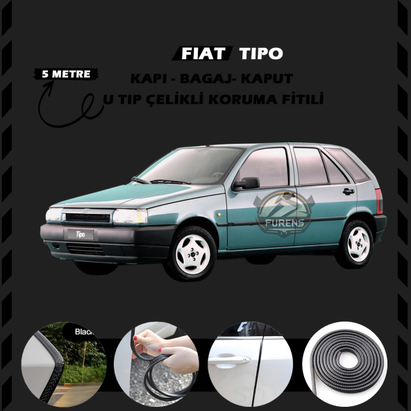 Fiat Tipo Oto Araç Kapı Koruma Fitili 5metre Parlak Siyah Renk ürün görseli 1