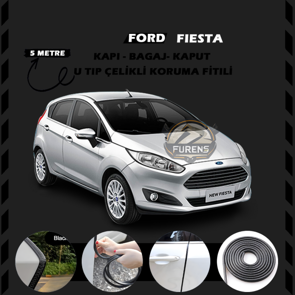 Ford Fiesta Oto Araç Kapı Koruma Fitili 5metre Parlak Siyah Renk ürün görseli 1