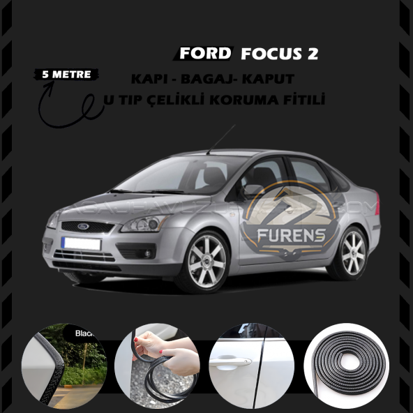 Ford Focus 2 Oto Araç Kapı Koruma Fitili 5metre Parlak Siyah Renk ürün görseli 1