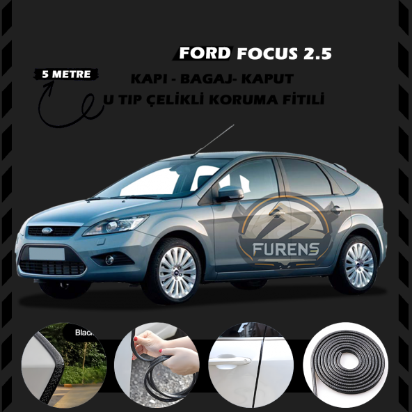 Ford Focus 2.5 Oto Araç Kapı Koruma Fitili 5metre Parlak Siyah Renk ürün görseli 1