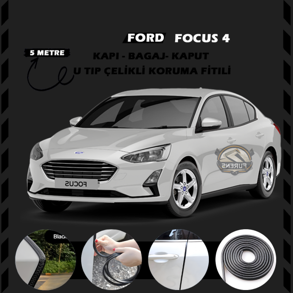 Ford Focus 4 Oto Araç Kapı Koruma Fitili 5metre Parlak Siyah Renk ürün görseli 1