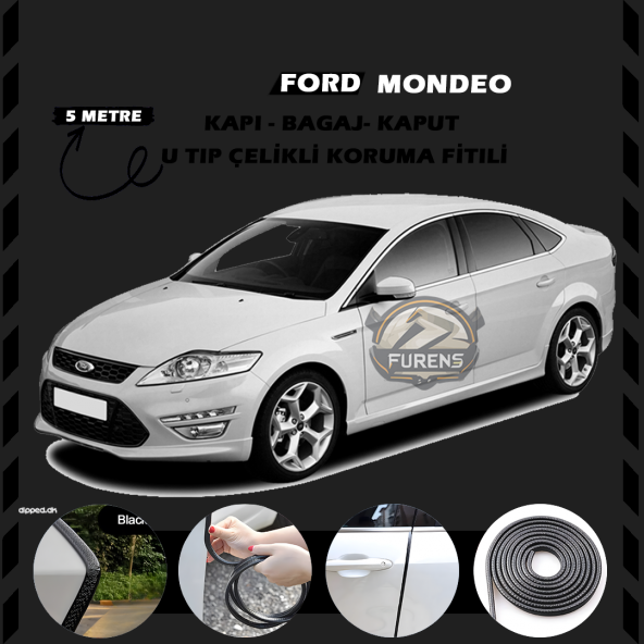 Ford Mondeo Oto Araç Kapı Koruma Fitili 5metre Parlak Siyah Renk ürün görseli 1