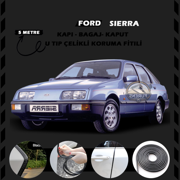 Ford Sierra Oto Araç Kapı Koruma Fitili 5metre Parlak Siyah Renk ürün görseli 1