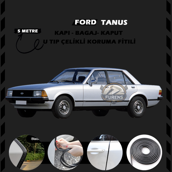 Ford Tanus Oto Araç Kapı Koruma Fitili 5metre Parlak Siyah Renk ürün görseli 1