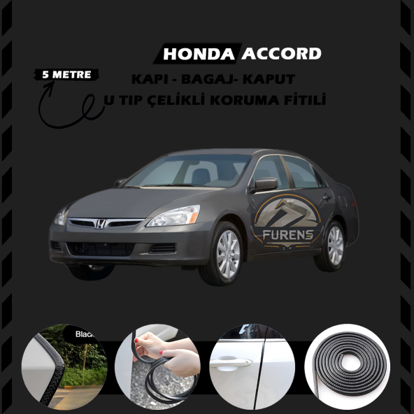 Honda Accord Oto Araç Kapı Koruma Fitili 5metre Parlak Siyah Renk ürün görseli 1