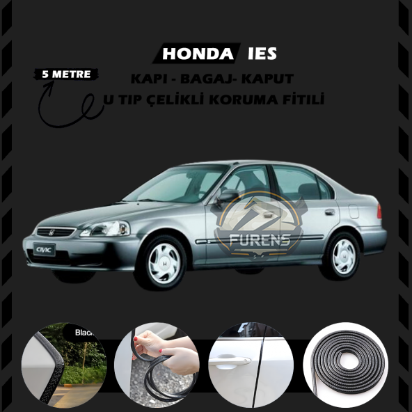 Honda İes Parlak Oto Araç Kapı Koruma Fitili 5metre Parlak Siyah Renk ürün görseli 1