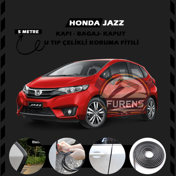 Honda Jazz Oto Araç Kapı Koruma Fitili 5metre Parlak Siyah Renk ürün görseli 1