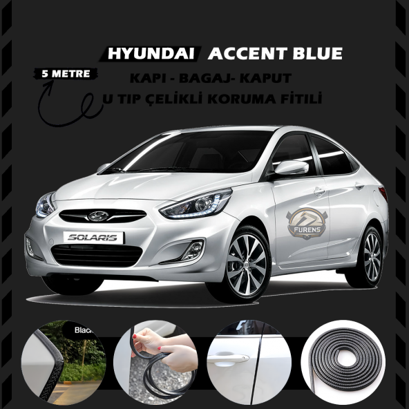 Hyunda Accent Blue Oto Araç Kapı Koruma Fitili 5metre Parlak Siyah Renk ürün görseli 1