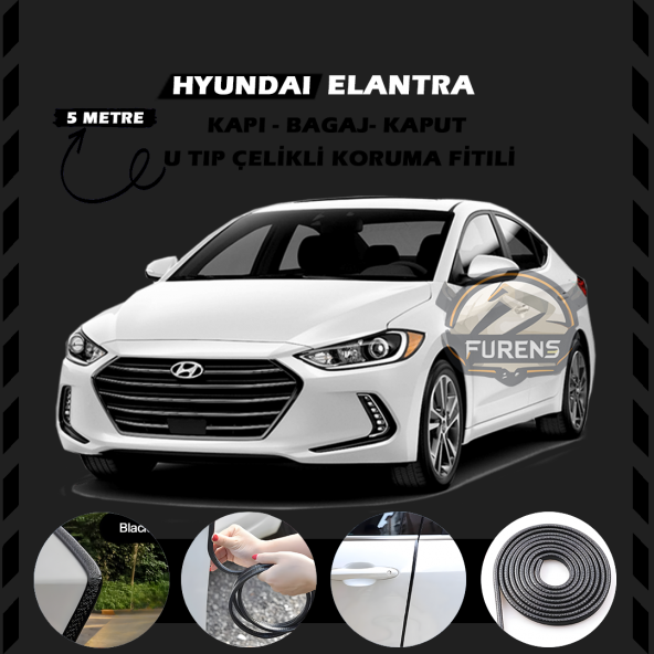 Hyundai Elantra Oto Araç Kapı Koruma Fitili 5metre Parlak Siyah Renk ürün görseli 1