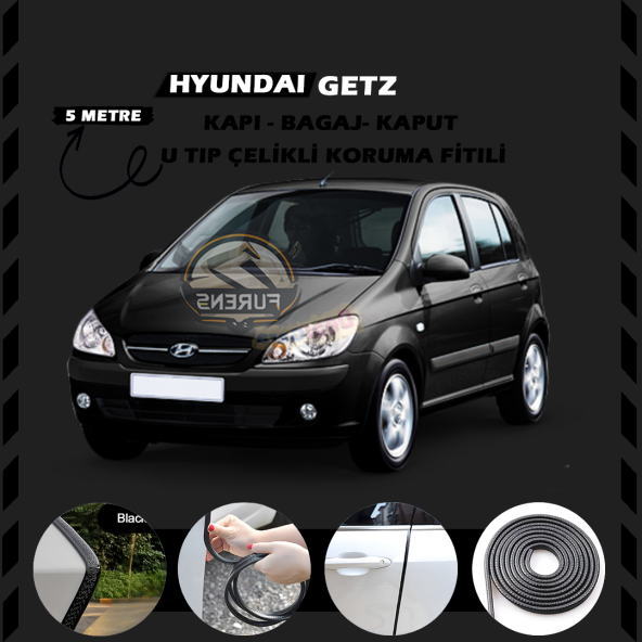Hyundai Getz Oto Araç Kapı Koruma Fitili 5metre Parlak Siyah Renk ürün görseli 1