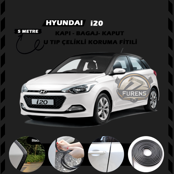 Hyundai İ20 Oto Araç Kapı Koruma Fitili 5metre Parlak Siyah Renk ürün görseli 1
