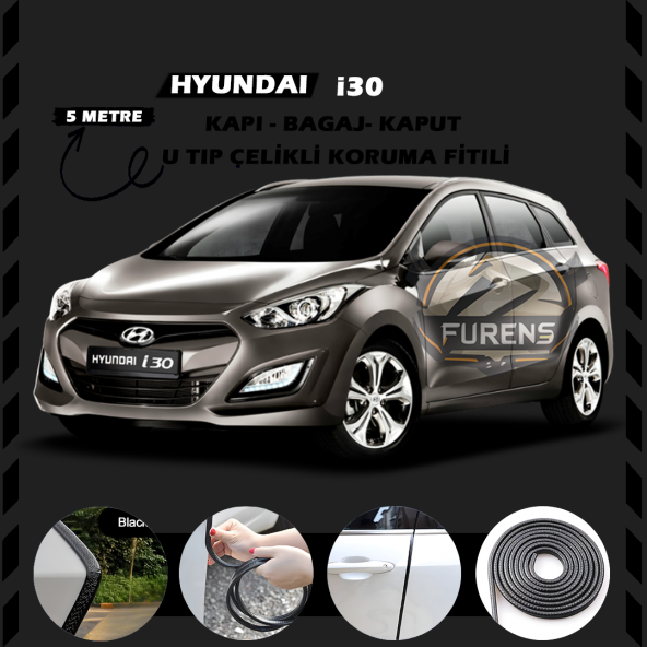 Hyundai İ30 Oto Araç Kapı Koruma Fitili 5metre Parlak Siyah Renk ürün görseli 1