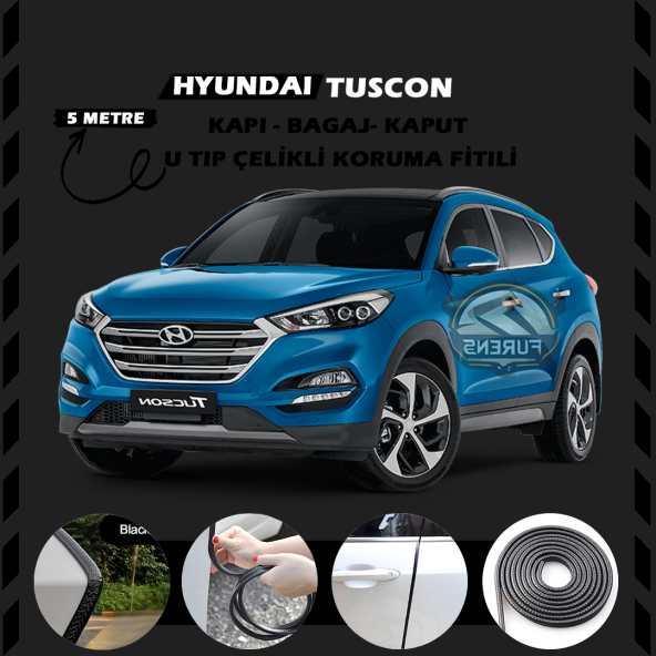 Hyundai Tuscon Oto Araç Kapı Koruma Fitili 5metre Parlak Siyah Renk ürün görseli 1