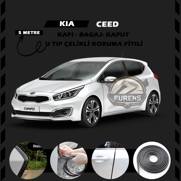 Kia Ceed Oto Araç Kapı Koruma Fitili 5metre Parlak Siyah Renk ürün görseli 1