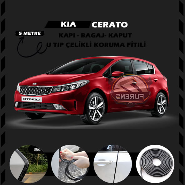 Kia Cerato Oto Araç Kapı Koruma Fitili 5metre Parlak Siyah Renk ürün görseli 1