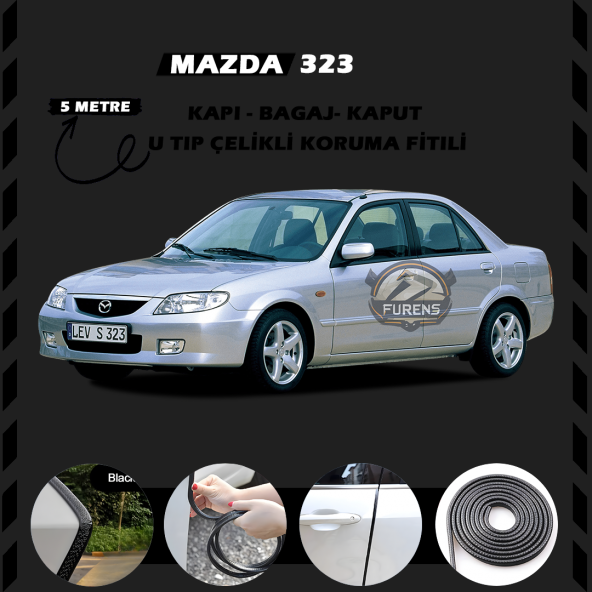 Mazda 323 Oto Araç Kapı Koruma Fitili 5metre Parlak Siyah Renk ürün görseli 1