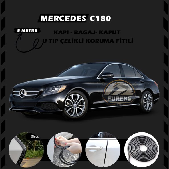 Mercedes C180 Oto Araç Kapı Koruma Fitili 5metre Parlak Siyah Renk ürün görseli 1