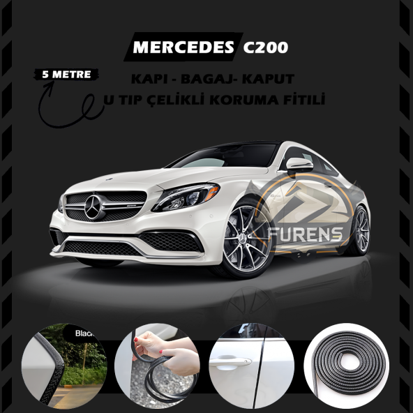 Mercedes C200 Oto Araç Kapı Koruma Fitili 5metre Parlak Siyah Renk ürün görseli 1