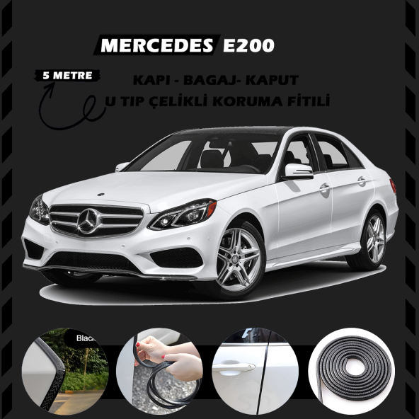 Mercedes E200 Oto Araç Kapı Koruma Fitili 5metre Parlak Siyah Renk ürün görseli 1