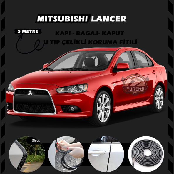 Mitsubishi Lancer Oto Araç Kapı Koruma Fitili 5metre Parlak Siyah Renk ürün görseli 1