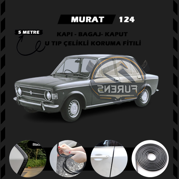 Murat 124 Oto Araç Kapı Koruma Fitili 5metre Parlak Siyah Renk ürün görseli 1
