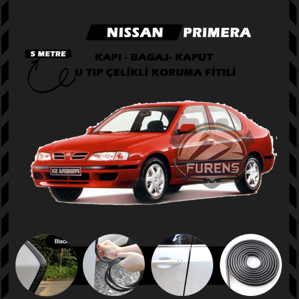Nissan Primera Oto Araç Kapı Koruma Fitili 5metre Parlak Siyah Renk ürün görseli 1