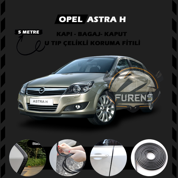 Opel Astra H Oto Araç Kapı Koruma Fitili 5metre Parlak Siyah Renk ürün görseli 1