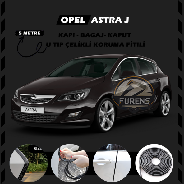 Opel Astra J Oto Araç Kapı Koruma Fitili 5metre Parlak Siyah Renk ürün görseli 1