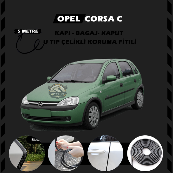 Opel Corsa C Oto Araç Kapı Koruma Fitili 5metre Parlak Siyah Renk ürün görseli 1