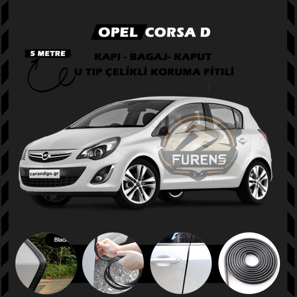 Opel Corsa D Oto Araç Kapı Koruma Fitili 5metre Parlak Siyah Renk ürün görseli 1