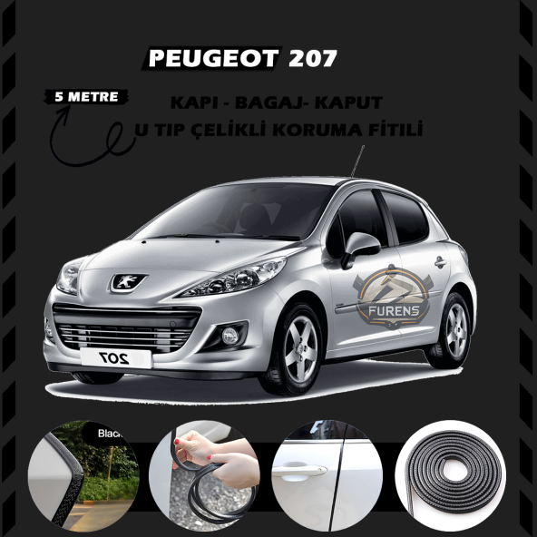 Peugeot 207 Oto Araç Kapı Koruma Fitili 5metre Parlak Siyah Renk ürün görseli 1