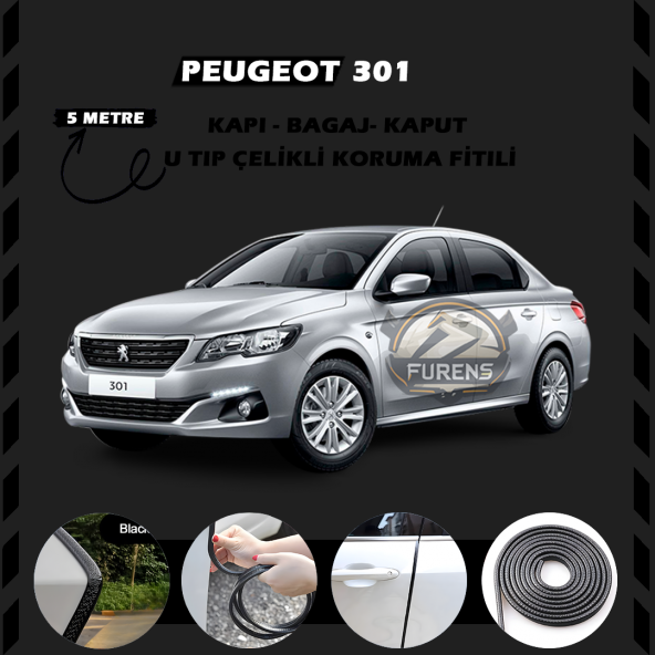 Peugeot 301 Oto Araç Kapı Koruma Fitili 5metre Parlak Siyah Renk ürün görseli 1