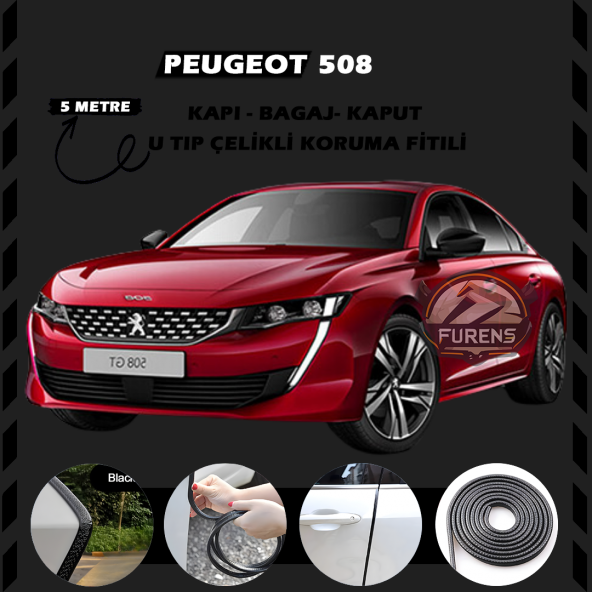 Peugeot 508 Oto Araç Kapı Koruma Fitili 5metre Parlak Siyah Renk ürün görseli 1