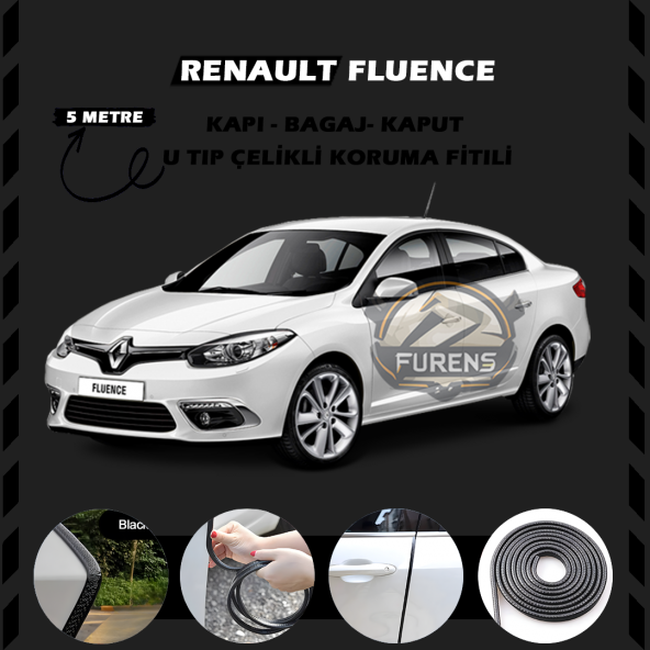 Renault Fluence Oto Araç Kapı Koruma Fitili 5metre Parlak Siyah Renk ürün görseli 1