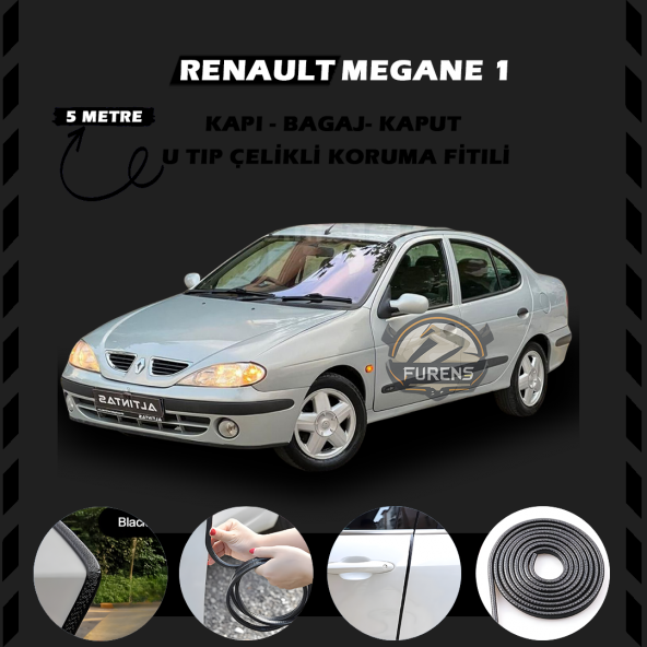 Renault Megane 1 Oto Araç Kapı Koruma Fitili 5metre Parlak Siyah Renk ürün görseli 1