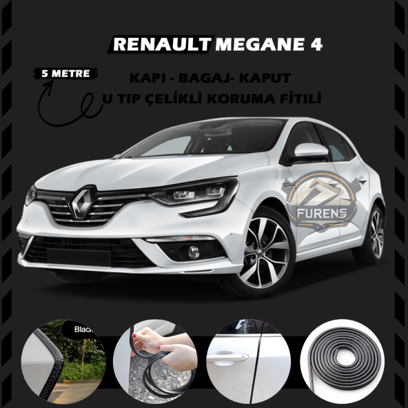 Renault Megane 4 Oto Araç Kapı Koruma Fitili 5metre Parlak Siyah Renk ürün görseli 1