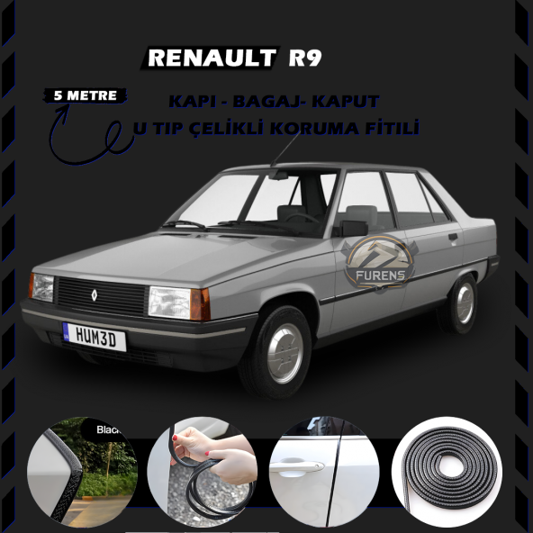 Renault R9 Oto Araç Kapı Koruma Fitili 5metre Parlak Siyah Renk ürün görseli 1