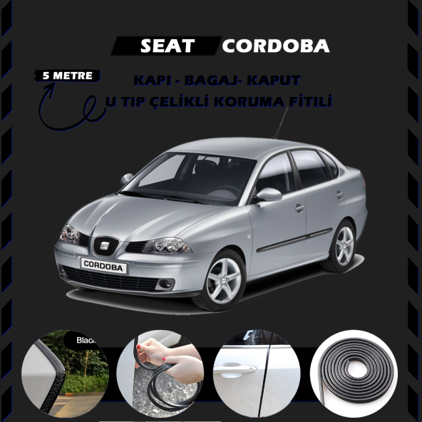 Seat Cordoba Oto Araç Kapı Koruma Fitili 5metre Parlak Siyah Renk ürün görseli 1