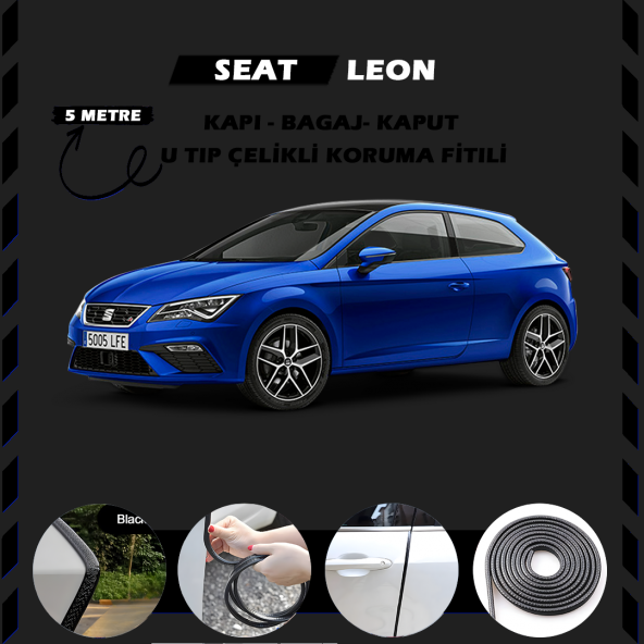 Seat Leon Oto Araç Kapı Koruma Fitili 5metre Parlak Siyah Renk ürün görseli 1