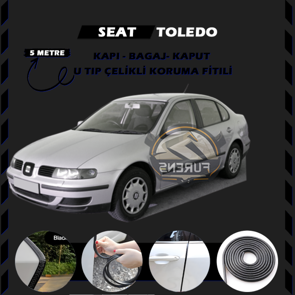 Seat Toledo Oto Araç Kapı Koruma Fitili 5metre Parlak Siyah Renk ürün görseli 1