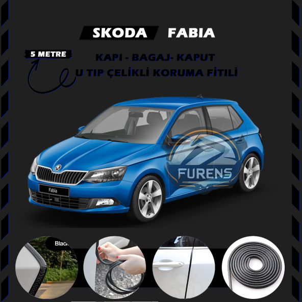 Skoda Fabia Oto Araç Kapı Koruma Fitili 5metre Parlak Siyah Renk ürün görseli 1