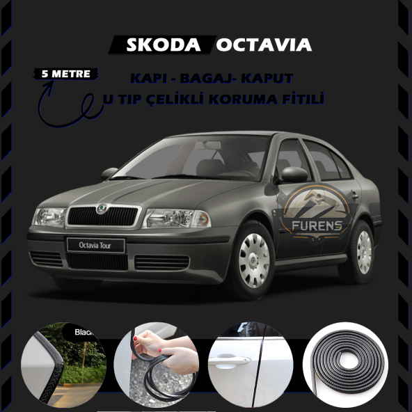Skoda Octavia Oto Araç Kapı Koruma Fitili 5metre Parlak Siyah Renk ürün görseli 1