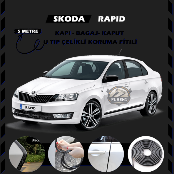 Skoda Rapid Oto Araç Kapı Koruma Fitili 5metre Parlak Siyah Renk ürün görseli 1