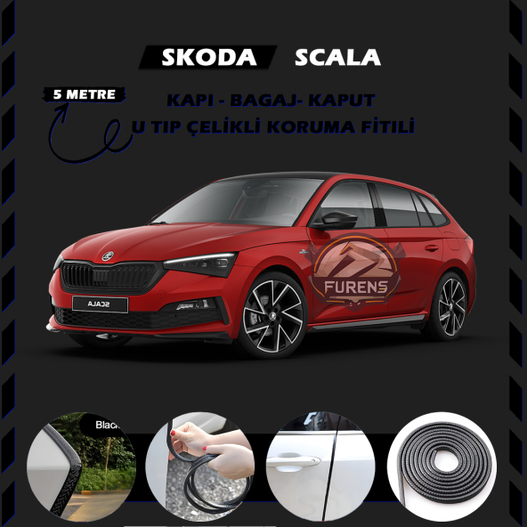 Skoda Scala Oto Araç Kapı Koruma Fitili 5metre Parlak Siyah Renk ürün görseli 1