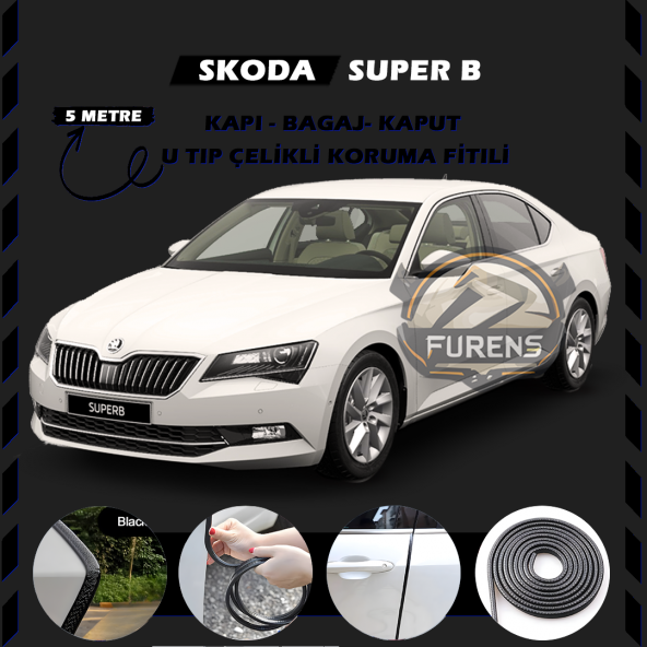 Skoda SuperB Oto Araç Kapı Koruma Fitili 5metre Parlak Siyah Renk ürün görseli 1
