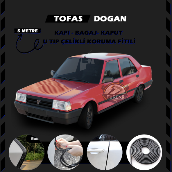 Tofaş Doğan Oto Araç Kapı Koruma Fitili 5metre Parlak Siyah Renk ürün görseli 1