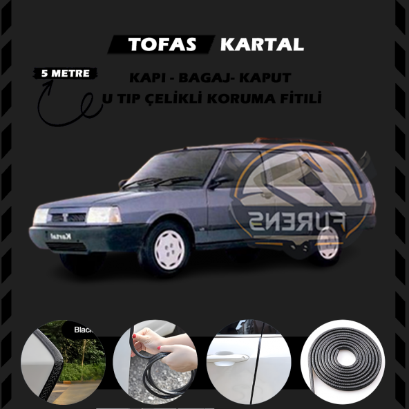 Tofaş Kartal Oto Araç Kapı Koruma Fitili 5metre Parlak Siyah Renk ürün görseli 1